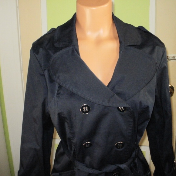 MARINA LUNA SHORT TRENCH COAT DOUBLE BREASTED BELT - Picture 2 of 4